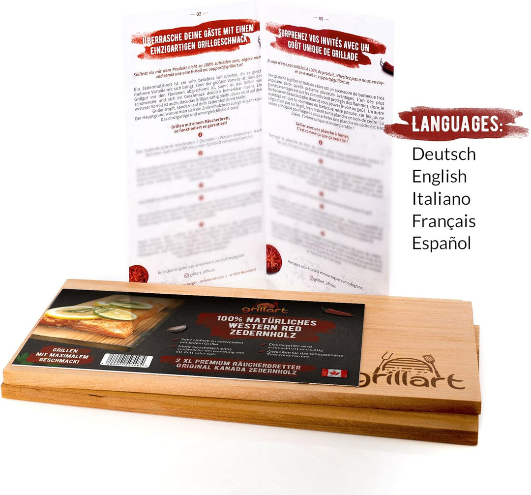 grillart® 2 Pack XL Grillbretter - Zedernholzbrett zum Grillen - Räucherbretter aus Zedernholz herge