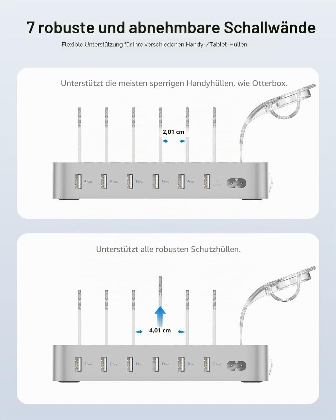 SooPii USB-Ladestation Organizer für mehrere Geräte, 6 Ports 50W Ladestation mit 6 Kabeln und aktual