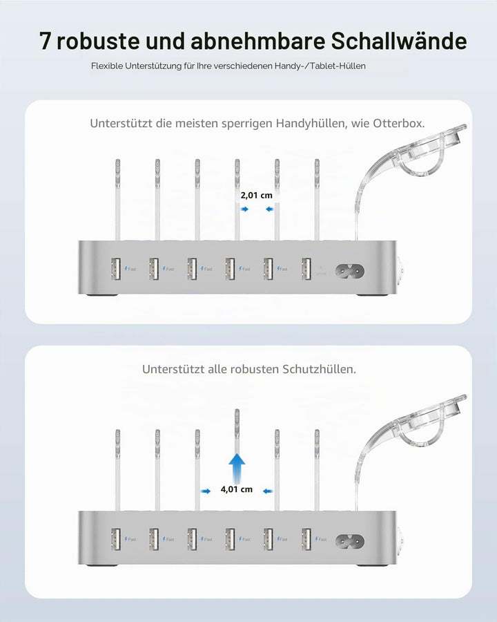SooPii USB-Ladestation Organizer für mehrere Geräte, 6 Ports 50W Ladestation mit 6 Kabeln und aktual