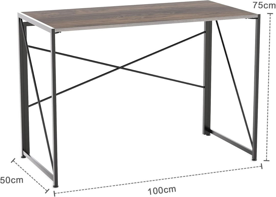INTIRILIFE Schreibtisch aus Holz und Metall in Schwarz - Braun - 100 x 50 x 75 cm - Rustikaler Faltb