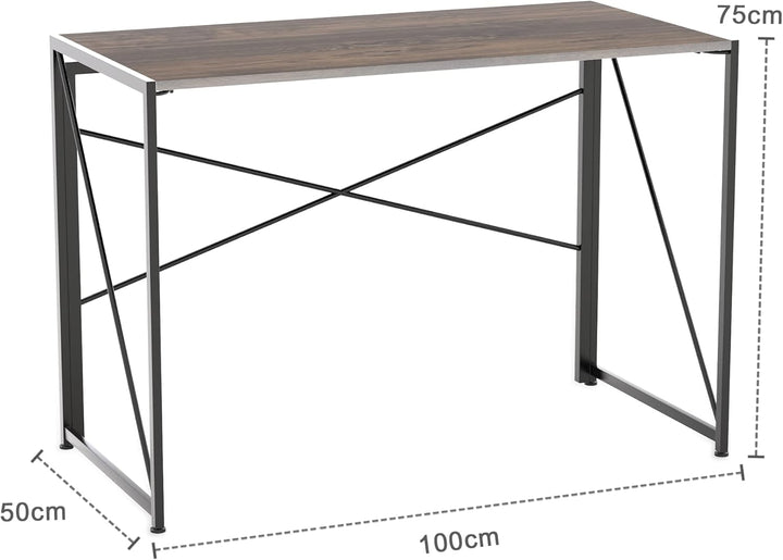 INTIRILIFE Schreibtisch aus Holz und Metall in Schwarz - Braun - 100 x 50 x 75 cm - Rustikaler Faltb