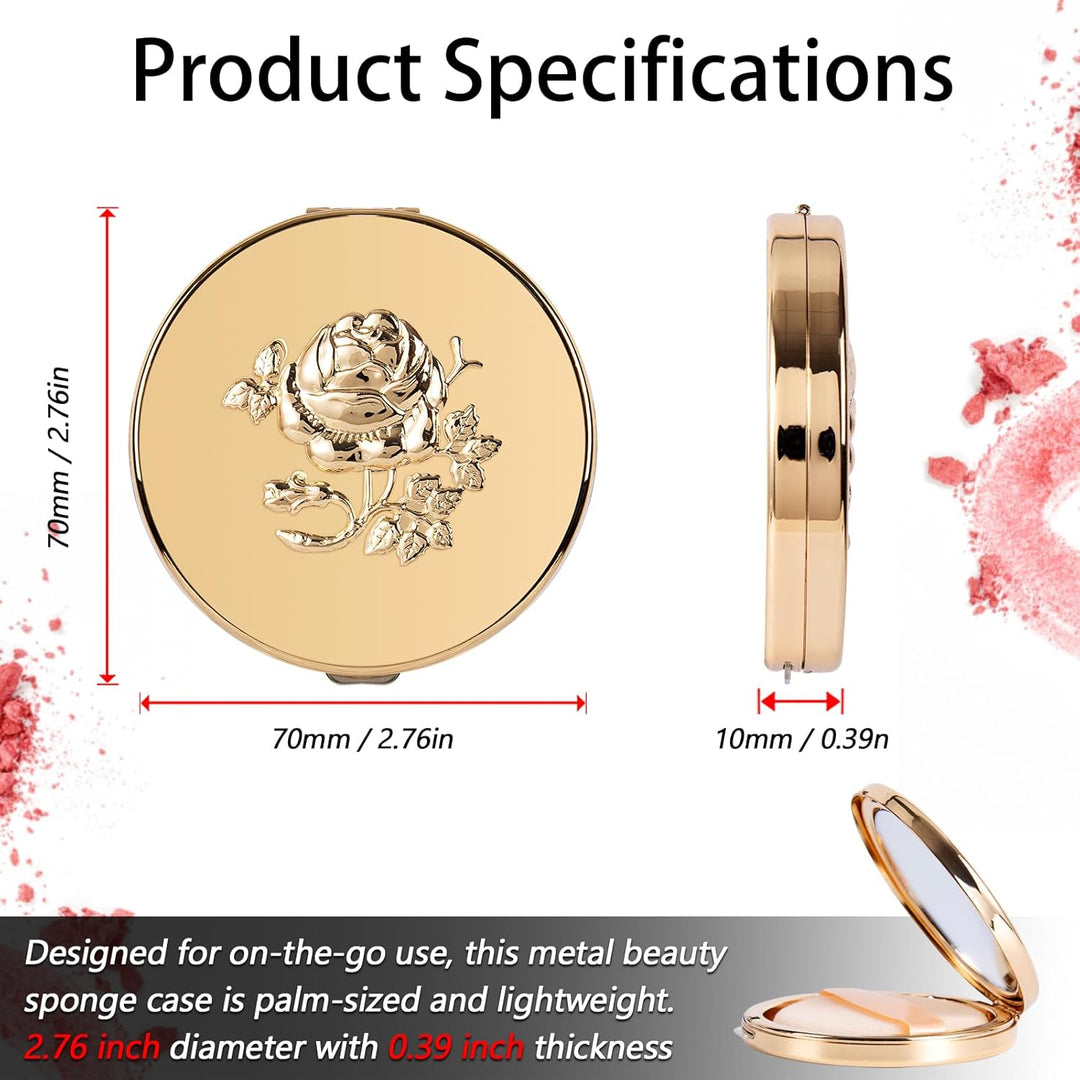 Fashion Creative Vintage Metall Puderdose mit 3D-Rosenmuster, Kompaktspiegel，7 cm Durchmesser, Reise