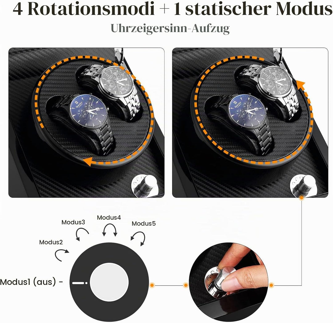 Uhrenbeweger 2 Uhren 5 Drehmodis Watch Winder für Automatikuhren Holz (5, Uhrendreher für Automatiku