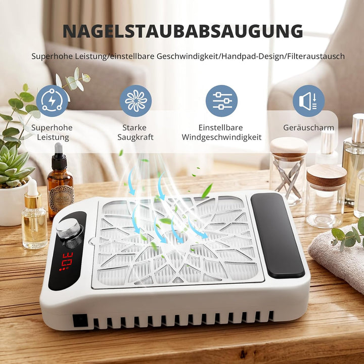Staubabsaugung für Nägel mit Filter, Nagelstaubsauger Wiederaufladbare mit Akku, Nagelstaubsammler E