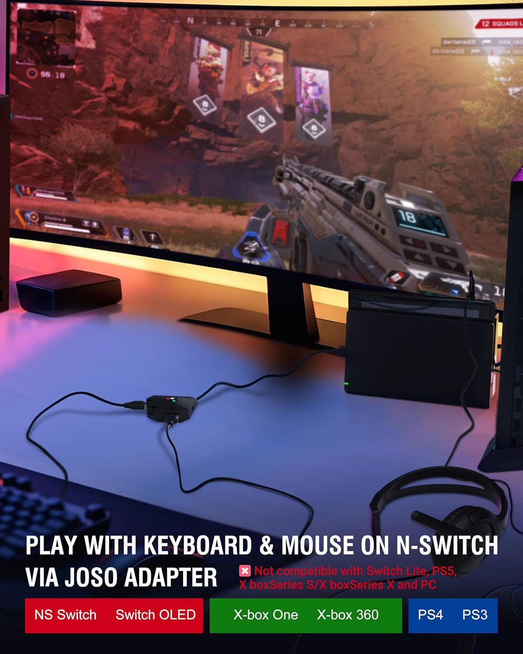 Joso Tastatur- und Mausadapter für NS Witch, Xbox One X/S, PS4, Switch Tastaturadapter zum Abspielen