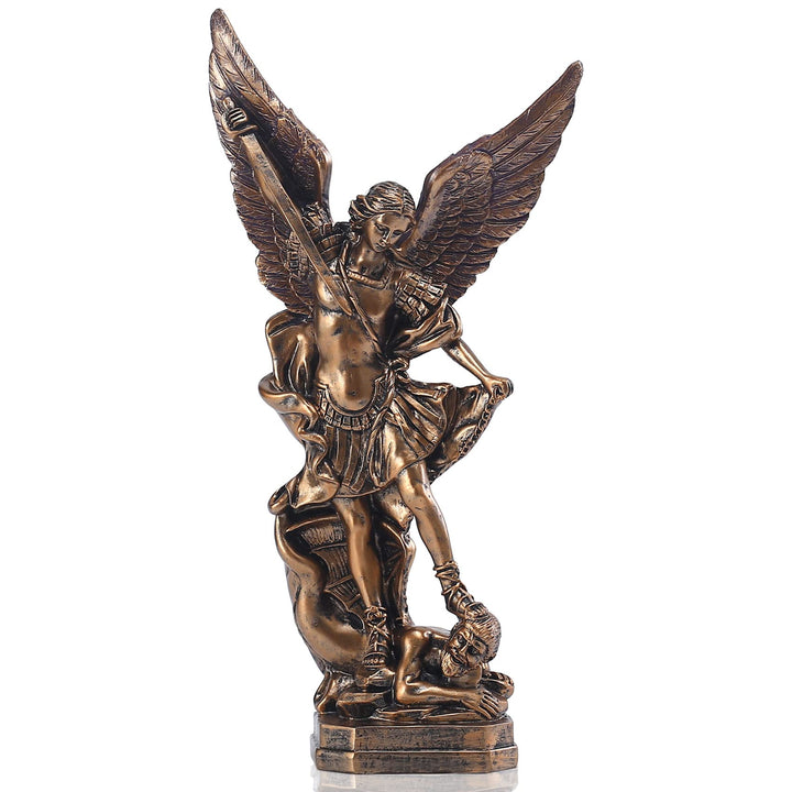 QIANLING 31,8 cm San Miguel Erzengel Statue, St. Michael Statue aus bronzeiertem Harz, St. Michael d