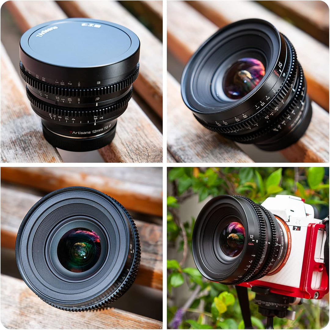 7artisans APS-C Ultra-Weitwinkel-Kinolinse, 12 mmT2.9 grosse Blende, manueller Festfokus, geringe Ve