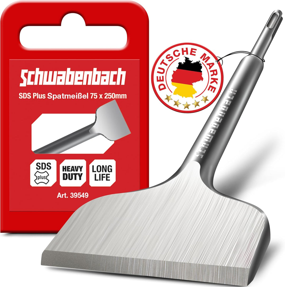 SCHWABENBACH ® Spatmeissel SDS Plus 75 x 250mm - Ideal zum Abtragen von Verputz - Fliesen entfernen
