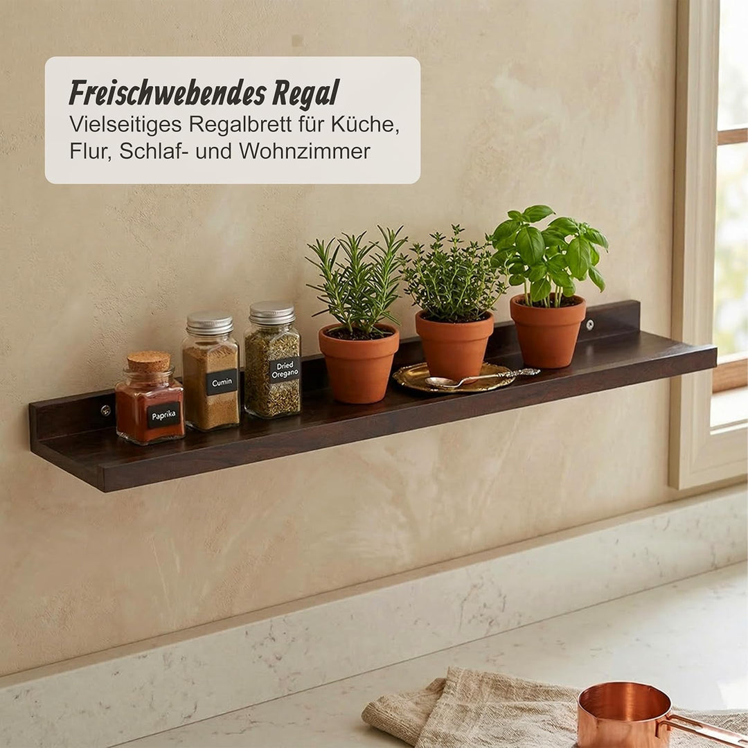 Relaxdays Wandregal, HBT: 5 x 100 x 15 cm, Walnussholz, Schweberegal Bilderrahmen, Deko, Bilderleist
