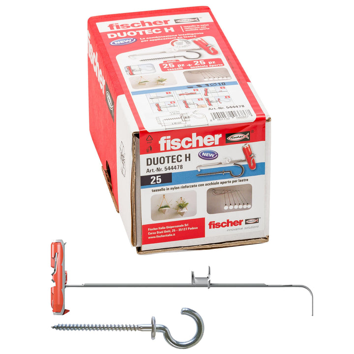 Fischer 544478 Pappdübel Duotec 10 H mit offener Öse, grau, 10 mm Con gancio, 10 mm con gancio