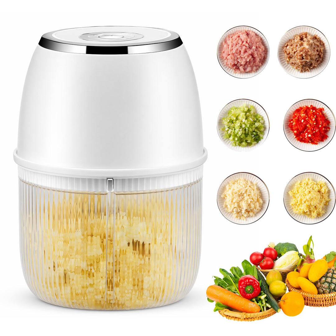 Elektrischer Zwiebel Zerkleinerer 350 ml, 6 Edelstahlklingen, kabelloser Mini Zwiebelschneider mit U
