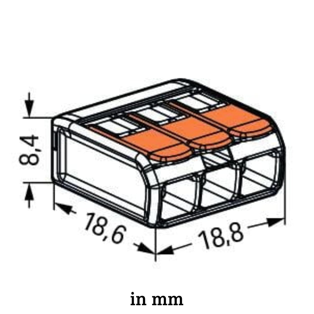 WAGO Verbindungsklemmen 221-413 | 3 Leiter, bis 4 mm², 50 Stück, COMPACT Kabelverbinder mit Hebel fü