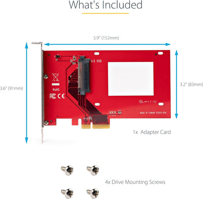 StarTech.com U.3 PCIe Adapter Karte - PCIe 4.0 x4 Adapter für 2.5 Zoll U.3 NVMe SSDs - SFF-TA-1001 P