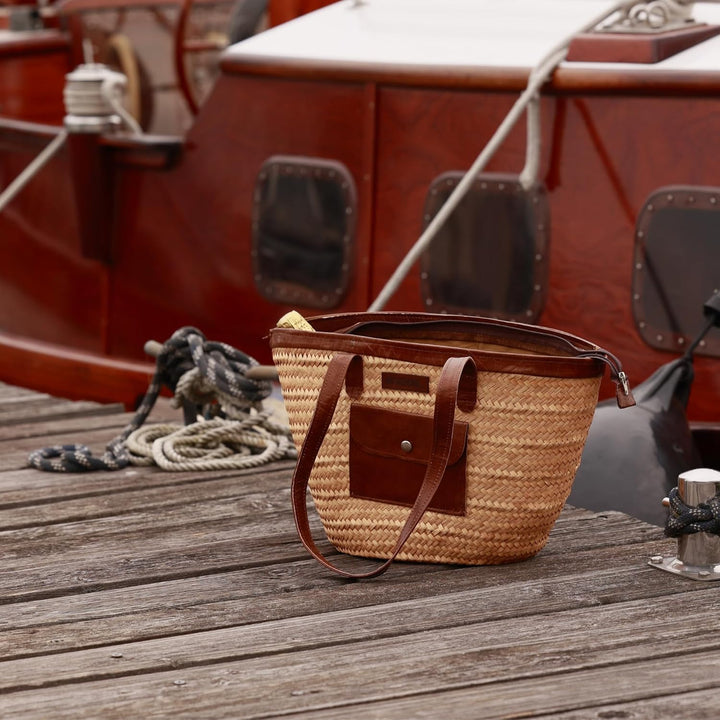 NATUREHOME Exklusive Marken Design Palmblatt Tasche mit hochwertigem Stoff, Seitentasche & Reissvers