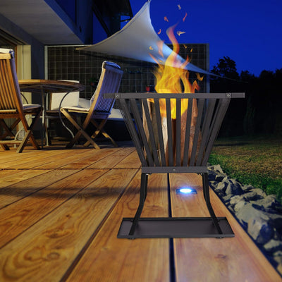 Relaxdays Feuerkorb XL mit Schürhaken, Terrasse u. Garten Feuerschale mit Unterlage, für Holz, HBT 5