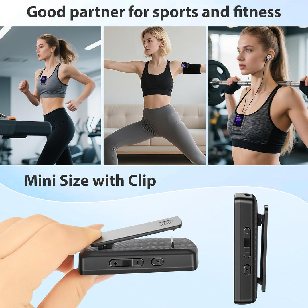 MP3 Player Bluetooth 5.2 - Sport 32GB Musik Player 1,8 Zoll TFT Farbbildschirm mit Clip FM Radio Ein