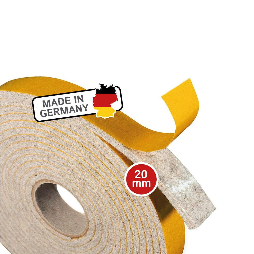 The Felt Store Filzband selbstklebend, 40mm breit, 4mm stark, 4m lang, Grau meliert, Klapperschutz,