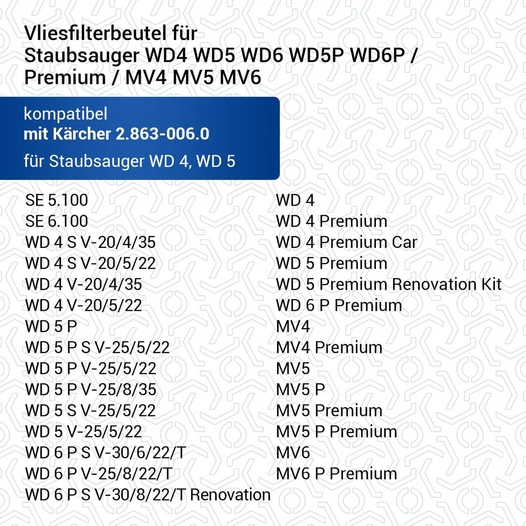 VIOKS 8x Staubsauger Beutel Ersatz für Kärcher 2.863-006.0 Vliesfilterbeutel KFI 487 - Kärcher Filte