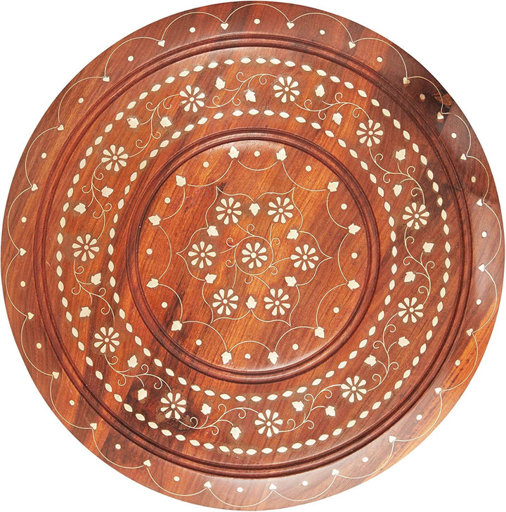 Marokkanischer Tisch Beistelltisch aus Holz Caglanur Braun ø 38cm gross rund | Orientalischer runder