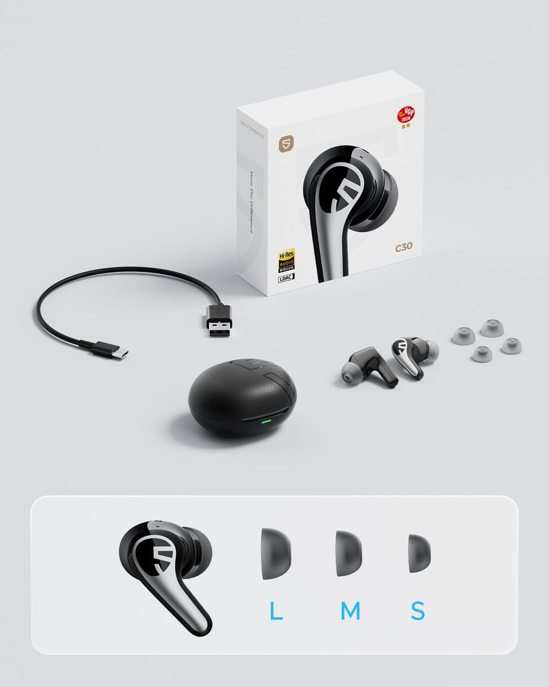 SoundPEATS C30 Noise Cancelling kopfhörer, Bluetooth Kopfhörer mit Hi-Res LDAC, 12mm Treiber, 52 Std