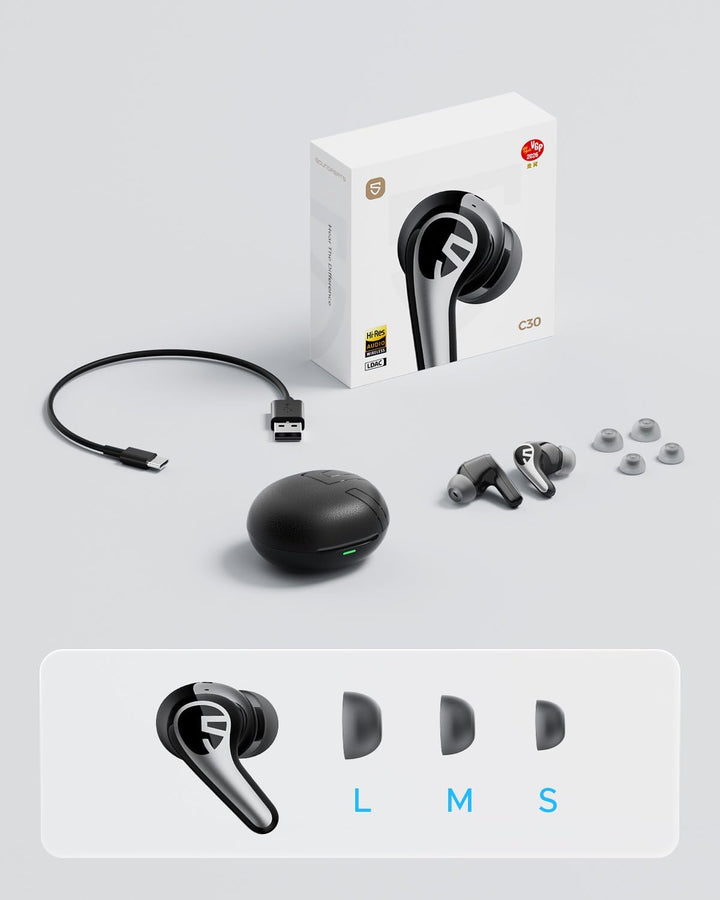 SoundPEATS C30 Noise Cancelling kopfhörer, Bluetooth Kopfhörer mit Hi-Res LDAC, 12mm Treiber, 52 Std