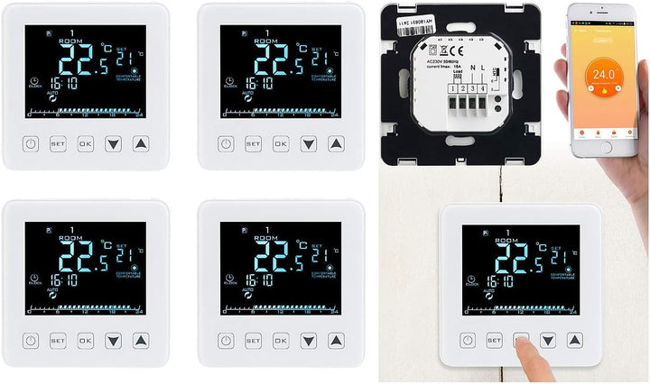 revolt Heizung Raumthermostat: 4er-Set WLAN-Thermostate für Fussbodenheizungen, für Siri, Alexa & GA