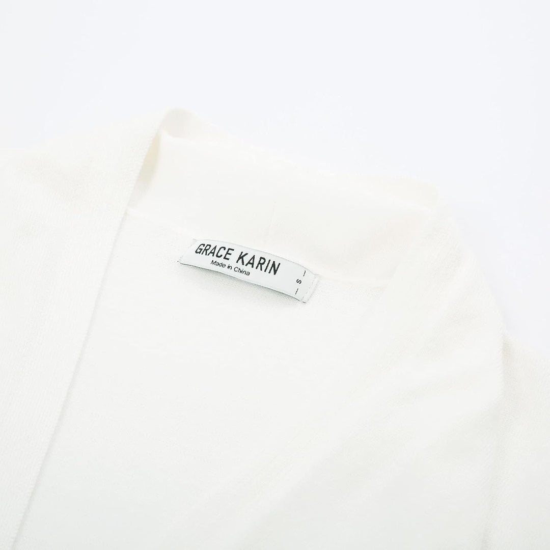 GRACE KARIN Damen Strickjacke Lang Langarm Casual Cardigan Sweater Open Front S Ivory-maxi Lang, S I