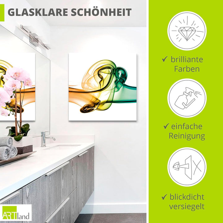 ARTland Glasbilder Wandbild Glas Bild einteilig 125x50 cm Querformat Abstrakte Kunst Rauch Wellen Fa