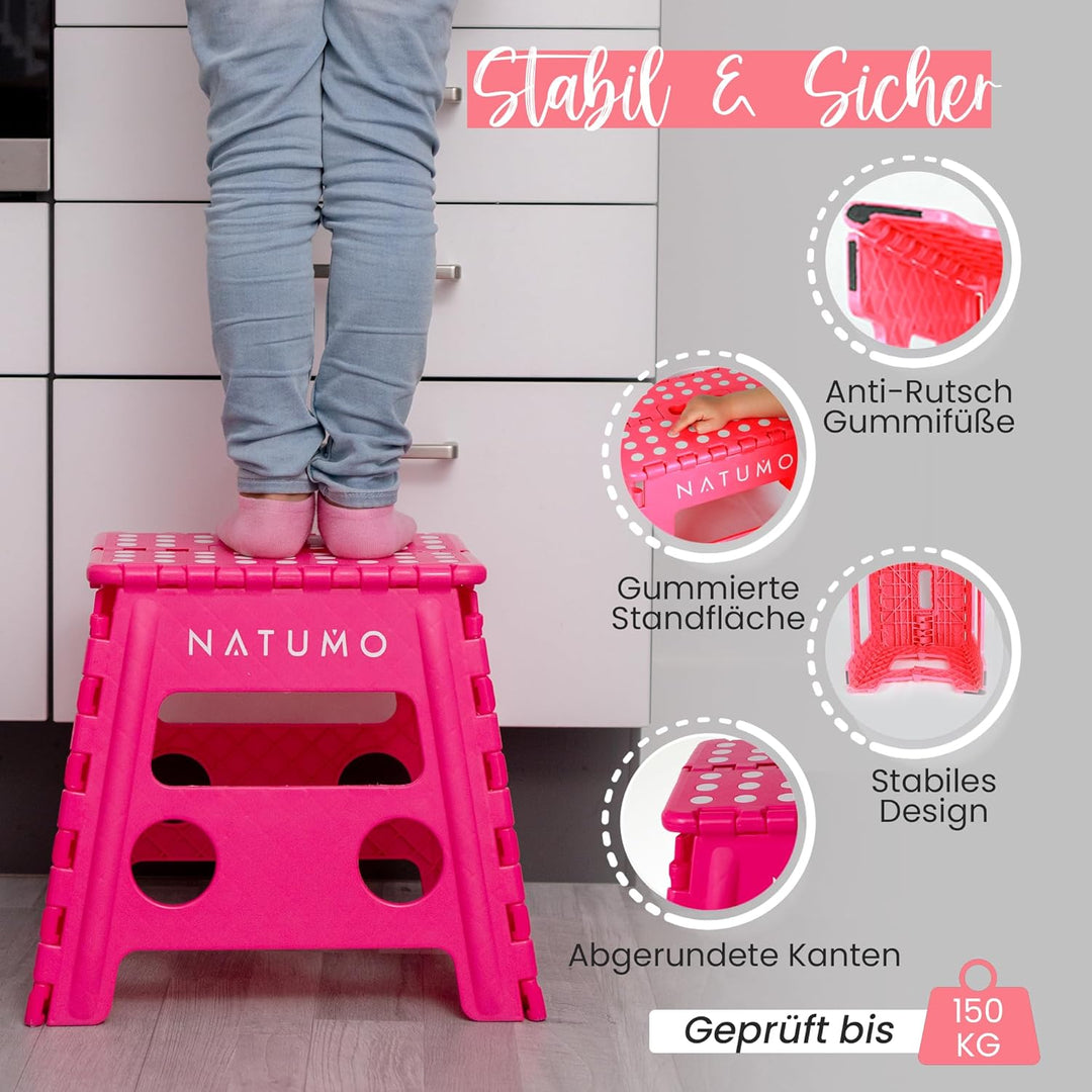 NATUMO® XL Tritthocker Kinder + Erwachsene, Klapphocker faltbar, Leichter und Rutschfester Klapptrit