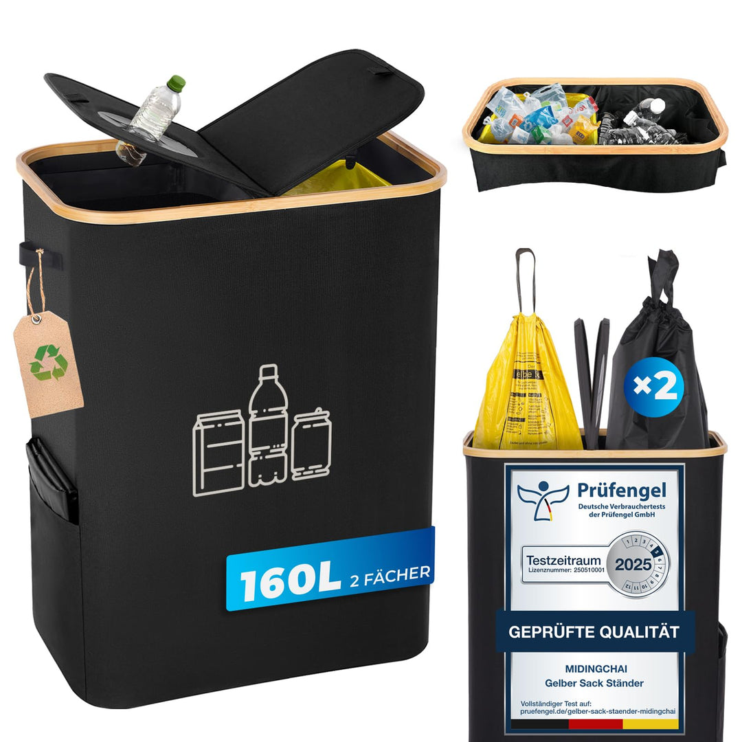 160L Gelber Sack Ständer + Pfandflaschen Sammelbehälter 2-in-1,Für 60L-120L Gelber Sack，Gelber Sack