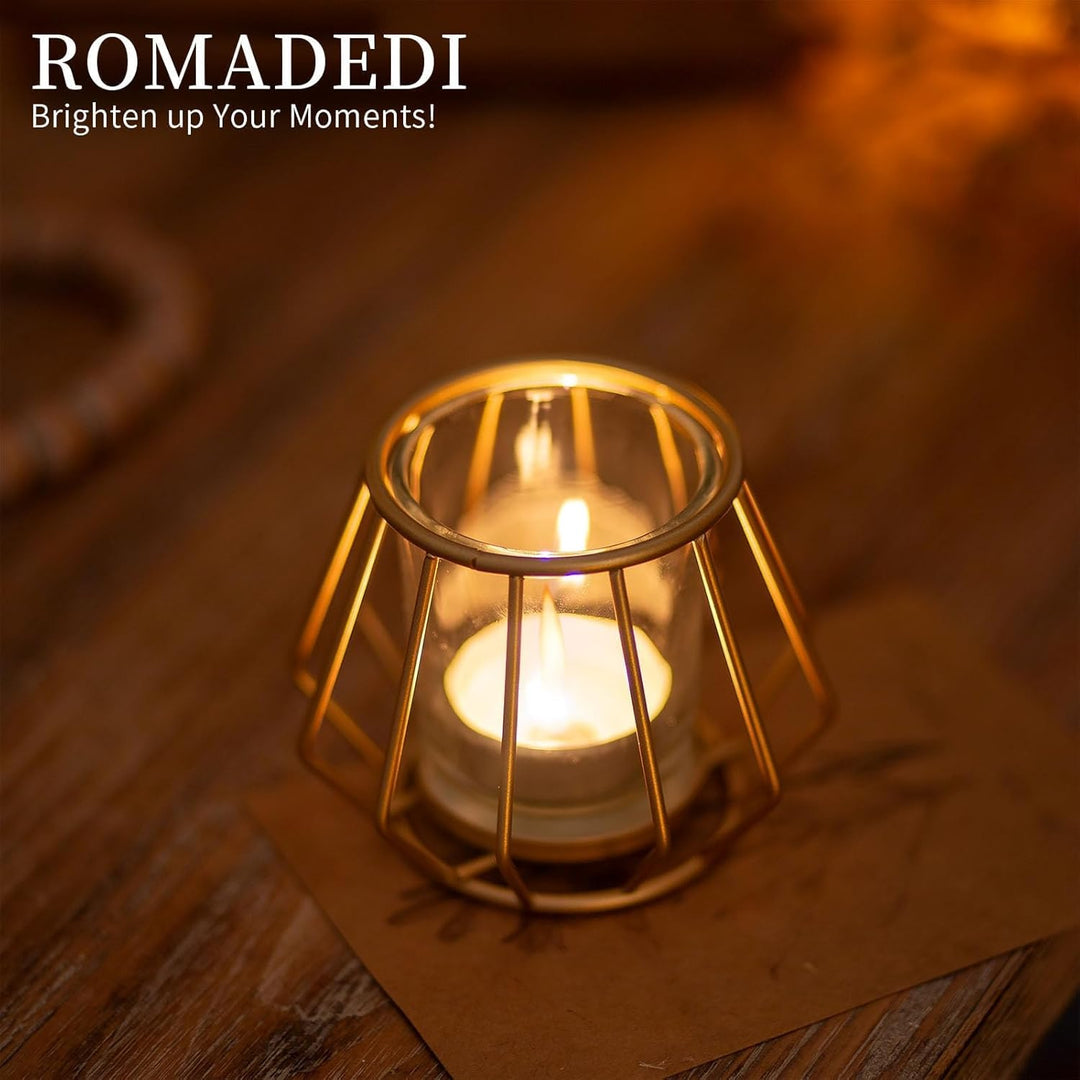 Romadedi Teelichthalter Gold Metall Kerzenhalter: 4er Set Windlicht Klein für Teelichter Deko Wohnzi