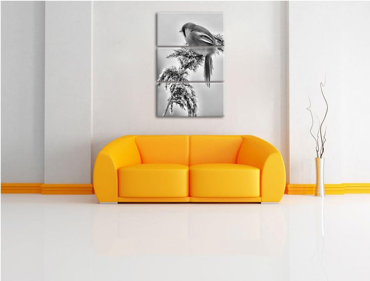 Pixxprint Vogel auf Weizen im Winter als Leinwandbild/Grösse: 3 Teilig (120x80) cm/Wandbild/Kunstdru