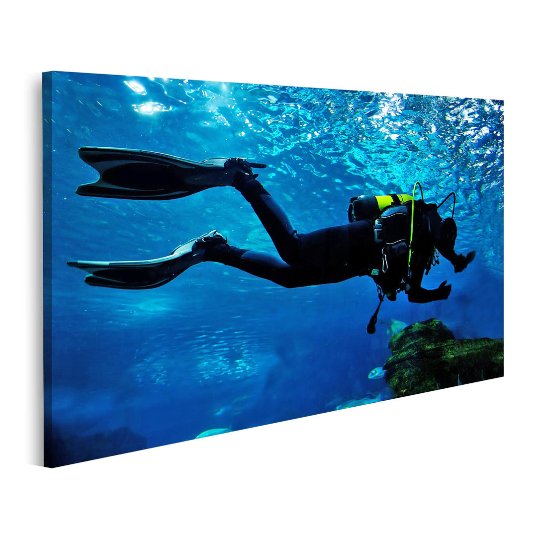 islandburner Bild auf Leinwand Taucher Mit Ausrüstung Unterwasser Bilder Wandbilder Poster Leinwand