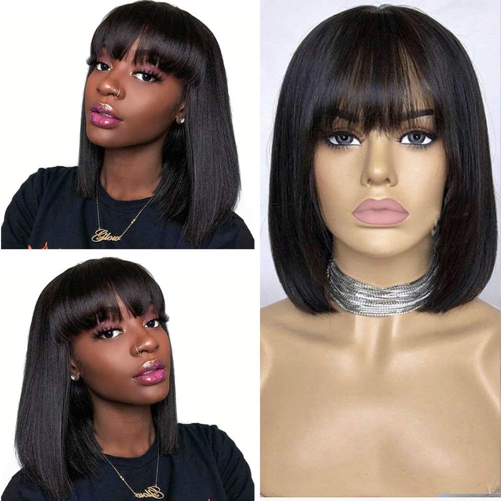 CLAROLAIR Parrucche per capelli umani Straight Short Bob Wigs 150% Density None Lace Front Wigs Cape