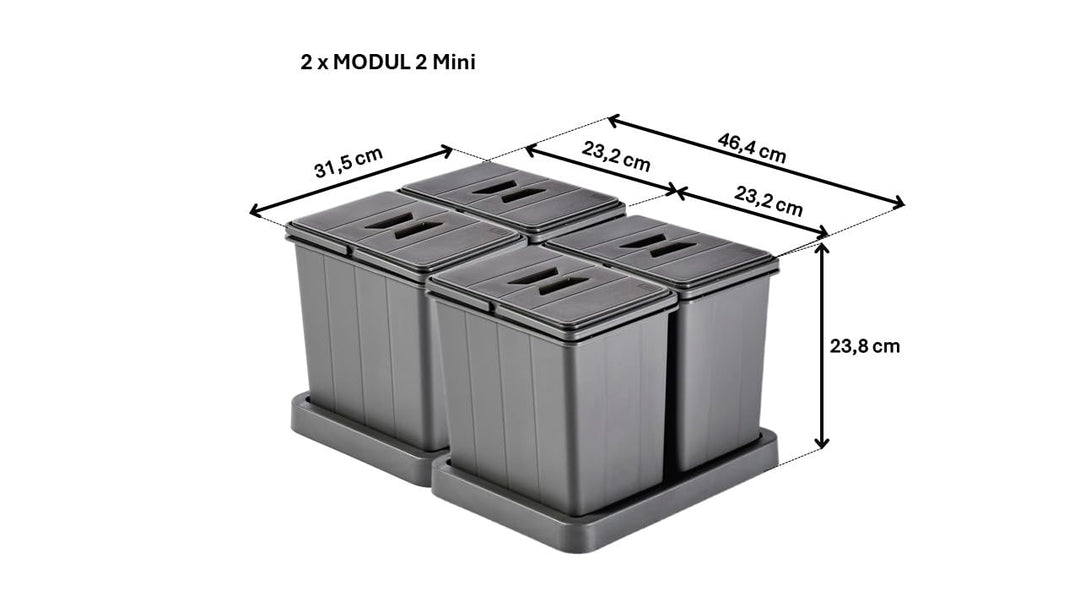 Aspira Home Müllomatic 2 x MODUL 2 MINI | Einbau Mülleimer für Schublade und Unterschrank, modulares