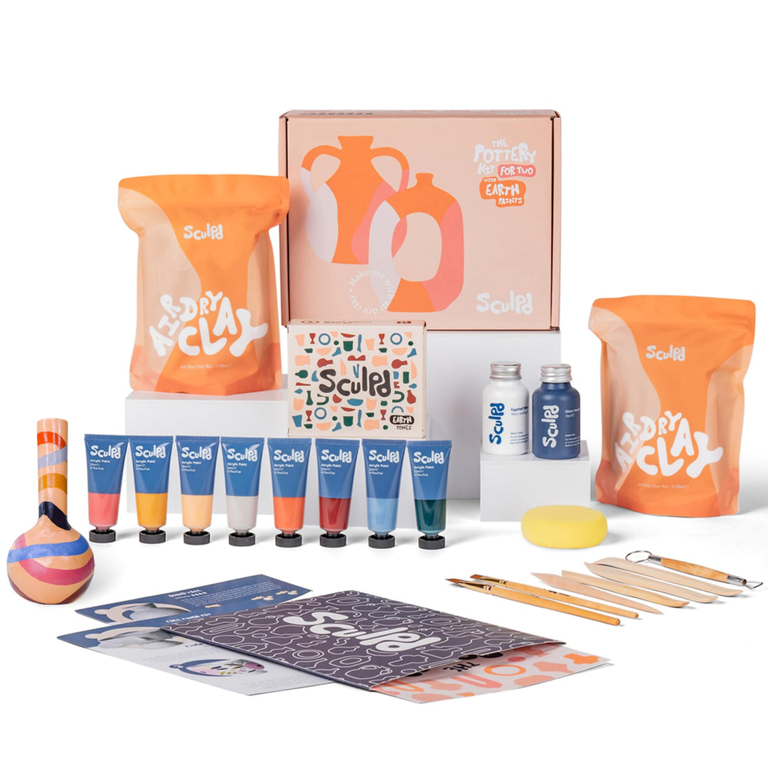 Sculpd Töpferei-Starter-Set – komplettes lufttrocknender Ton + Malanfänger-Set für 2 Erwachsene: Ent
