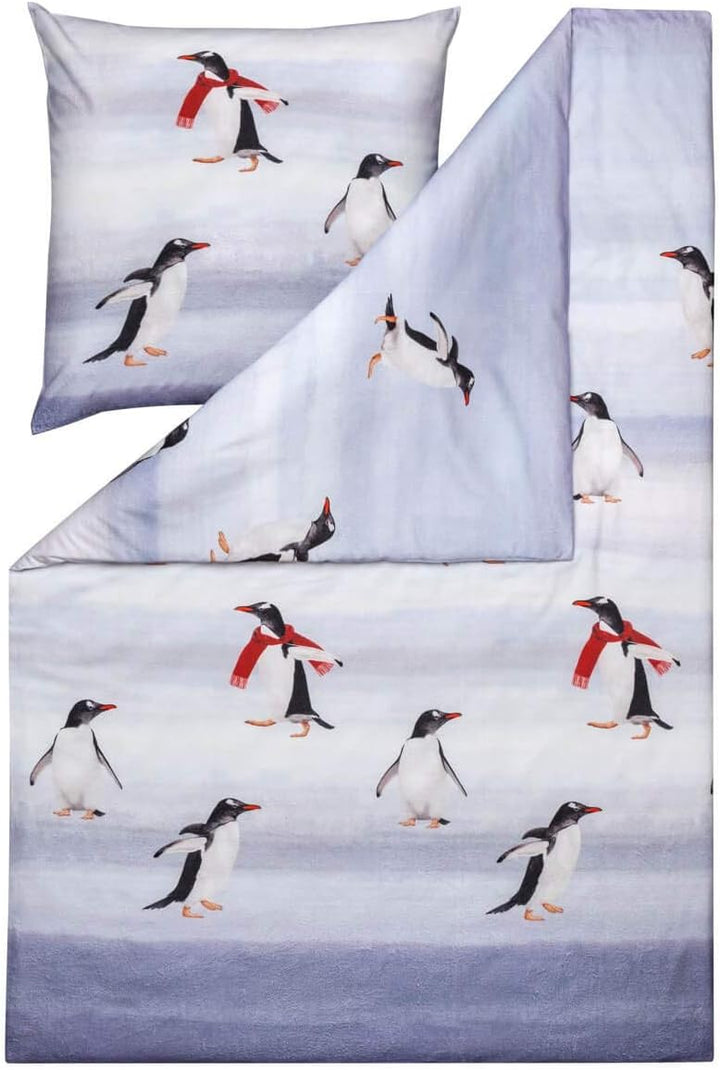 ESTELLA Kuschelflanell Bettwäsche Pingu Silber 1 Bettbezug 200 x 220 cm + 2 Kissenbezüge 80 x 80 cm,