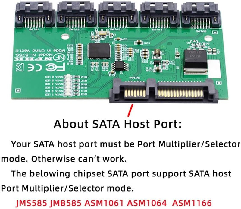 xiwai SATA HUB Ports 3.0 6Gbps 1 auf 5 Splitter Adapter Konverter PM Multiplier Port Selector JMB575