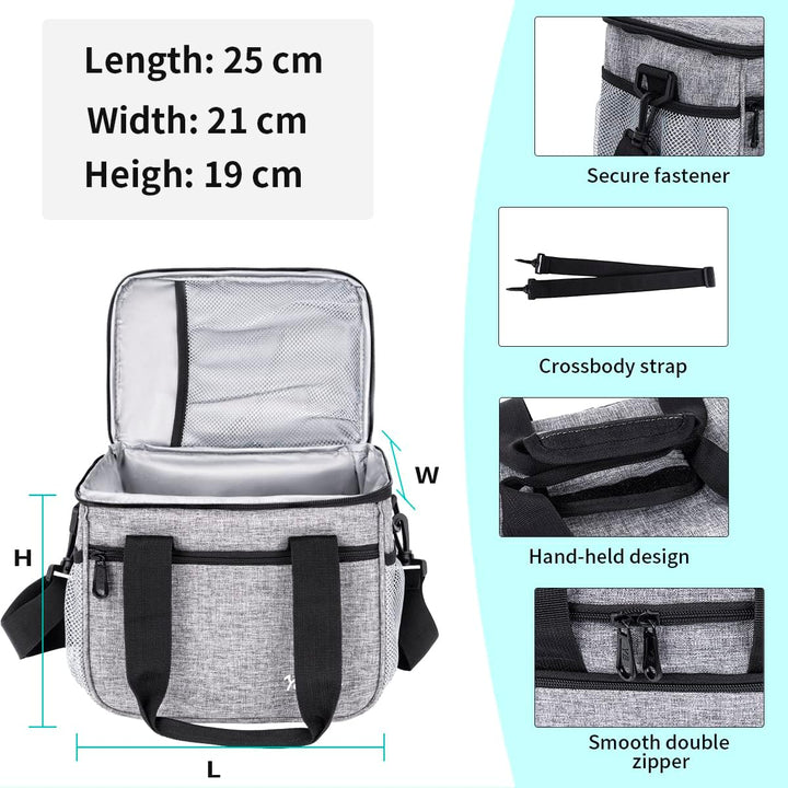 10L Lunchtasche Kühltasche Picknicktasche für Picknick/Strand/Arbeit/Reise, Grau