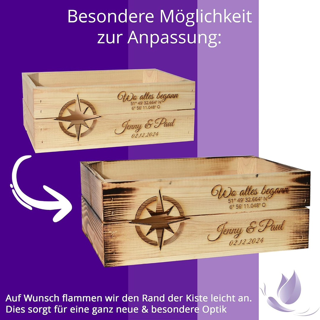 Holzkiste Personalisiert mit Wunschtext Arm für jeden Anlass - Gravierte Erinnerungskiste Geburtstag