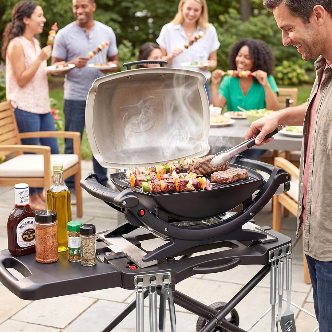 Denmay Tragbarer Grillwagen mit Rad für Weber Q1200, Q1000, Q2200, Q2000 Serie, für Blackstone 43CM