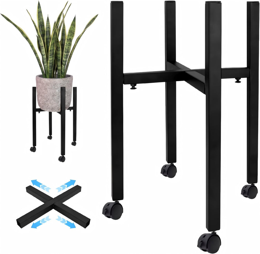 Verstellbarer Pflanzenständer-Blumenständer Metall Schwarz mit 4 Umlenkrollen für 24-38 cm Verschied