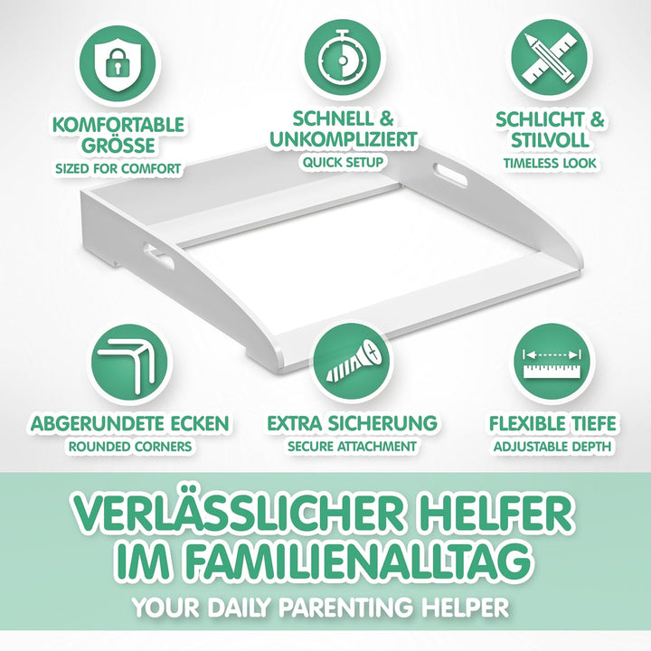 CADANI Wickelaufsatz ILA – Verstellbarer Universal Wickeltisch-Aufsatz kompatibel mit IKEA Kommoden