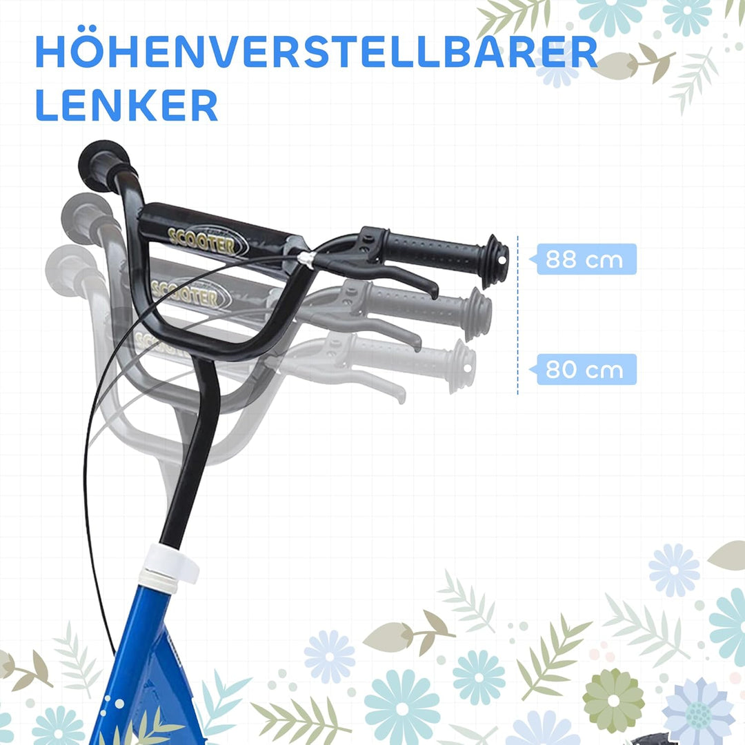 HOMCOM Kinderroller Scooter Tretroller mit verstellbarem Lenker, grossen Rädern und Hinterbremse Kic