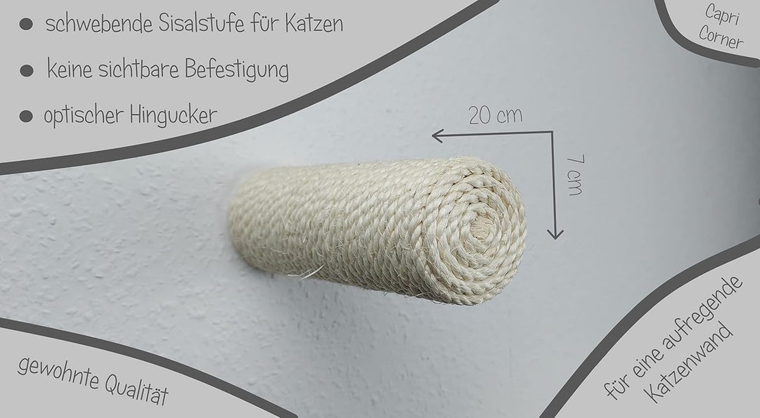 Sisal Stufe, Wand Treppe für Katzen - 20 cm x 7 cm [Menge wählbar] Katzenwand (3 Stück), 3 Stück