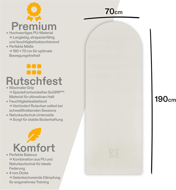 SoGRIP™ Yogamatte rutschfest – PU Yoga Matte mit starkem Grip & Naturkautschuk – Gymnastikmatte, Pil