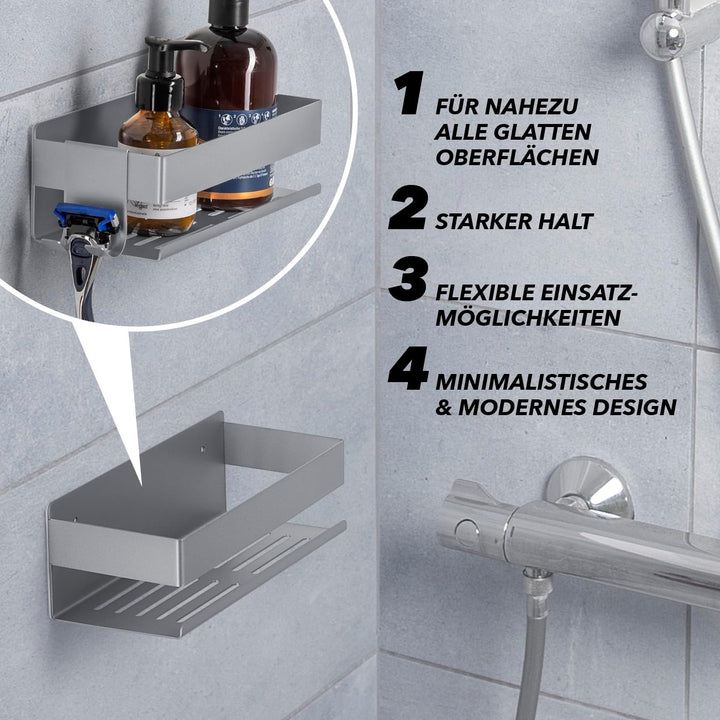 BENKSTEIN Duschablage 2er-Set | Duschregal – zum Kleben oder Bohren | Duschkorb zum Hängen – ohne Bo