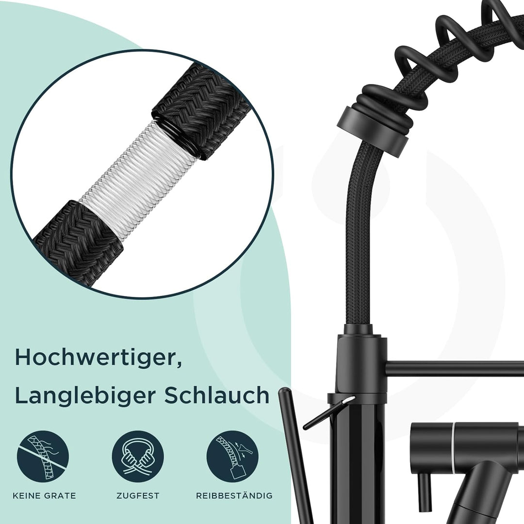 FORIOUS Wasserhahn Küche, Edelstahl-Küchenarmatur mit LED, Spülarmaturen Küche, Zweigriff-Mischbatte
