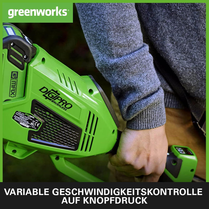 Greenworks GD40BC Akku Freischneider mit bürstenlosem Motor, Geschirr, verstellbarer Höhe, 40 cm Sch