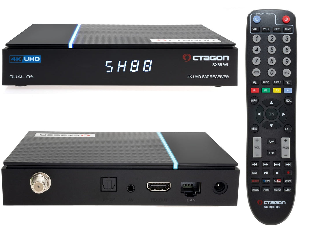 OCTAGON SX88 WL V2 (Version 2) 4K UHD S2+IP 1xDVB-S2 E2 Linux Smart TV Sat Receiver, Multiboot SW: D